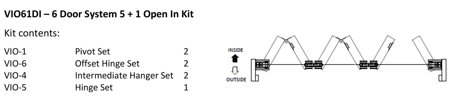 McCallum VIO Folding 6 Door System 5 + 1 Inward Opening Hardware Kit Satin Stainless Steel