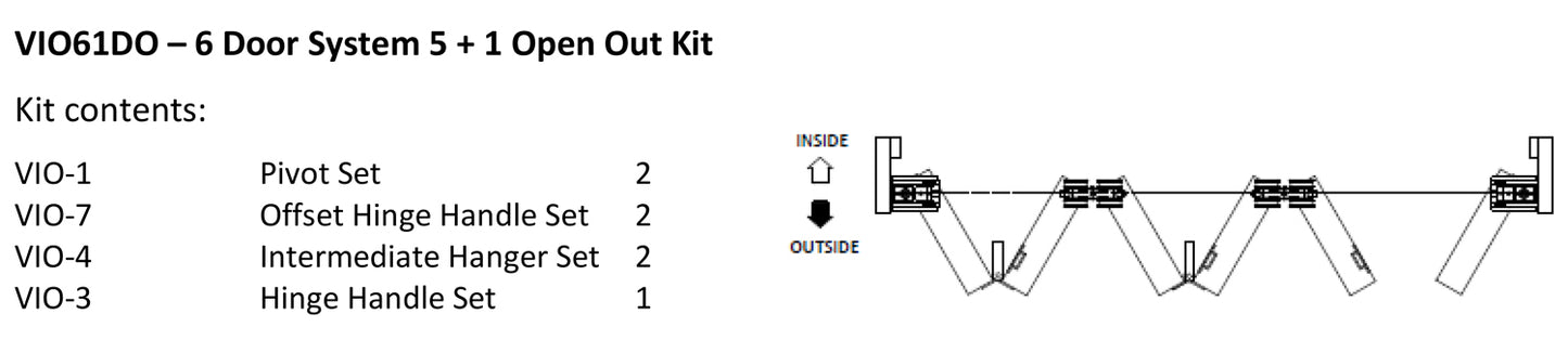 McCallum VIO Folding 6 Door System 5 + 1 Outward Opening Hardware Kit Satin Stainless Steel