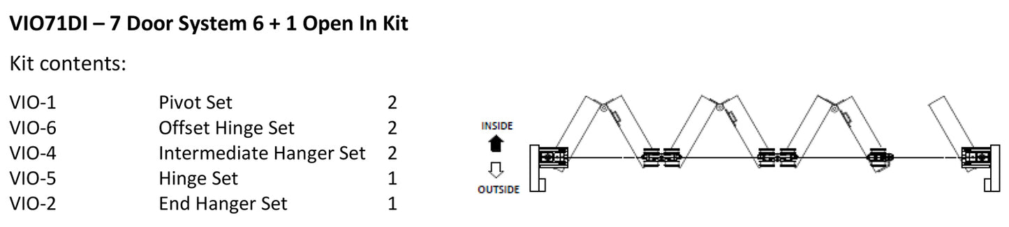 McCallum VIO Folding 7 Door System 6 + 1 Inward Opening Hardware Kit Satin Stainless Steel