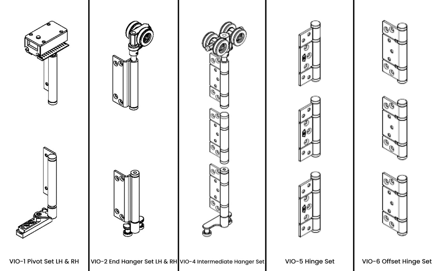 McCallum VIO Folding 8 Door System One Way Inward Opening Hardware Kit Satin Stainless Steel