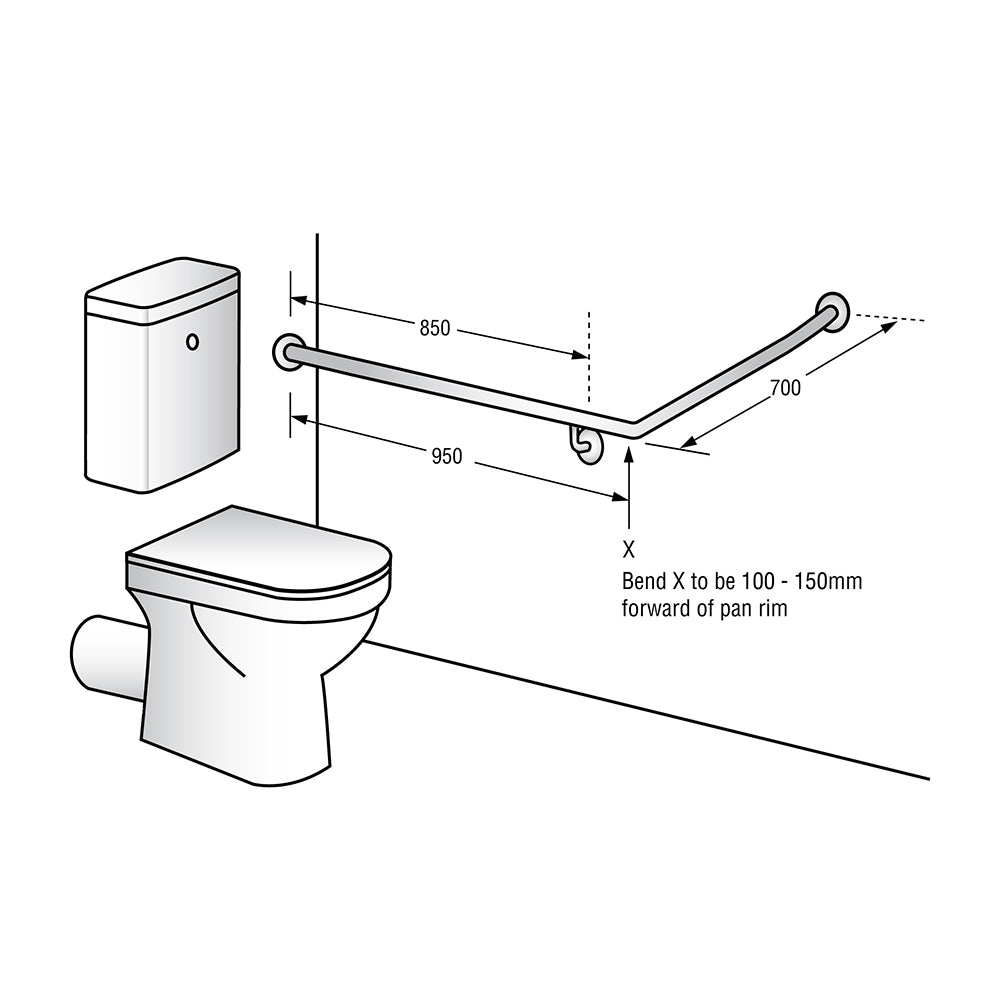 Metlam Rear/Side Wall Grab Rail 30degree - Available in Various Handing