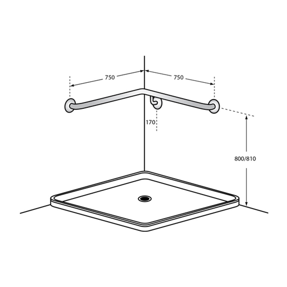 Metlam Corner Shower Grab Rail - Available in Left and Right Handing