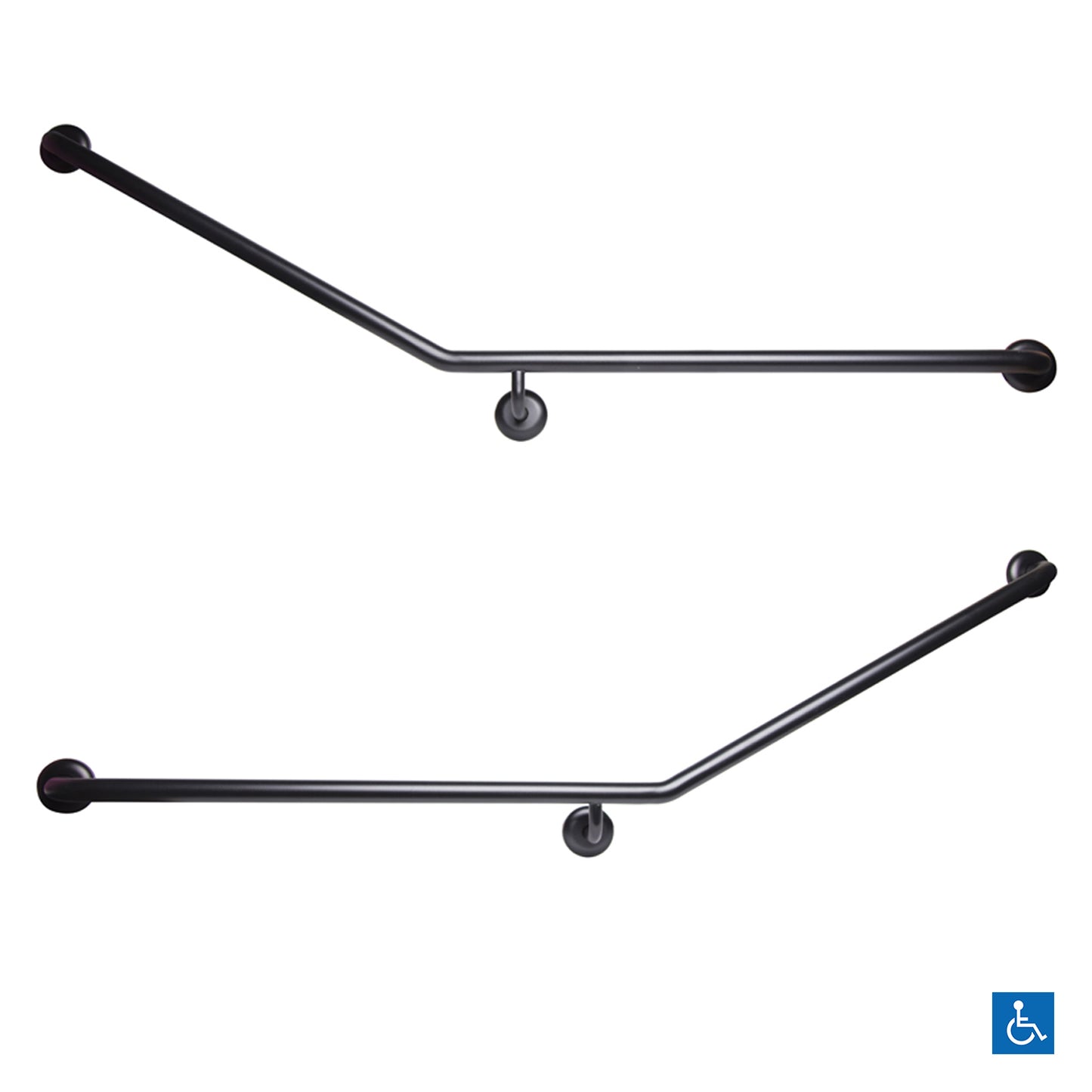 Metlam Grab Rail 30 Degree Side Wall 840x700mm Black - Available in Left and Right Handing