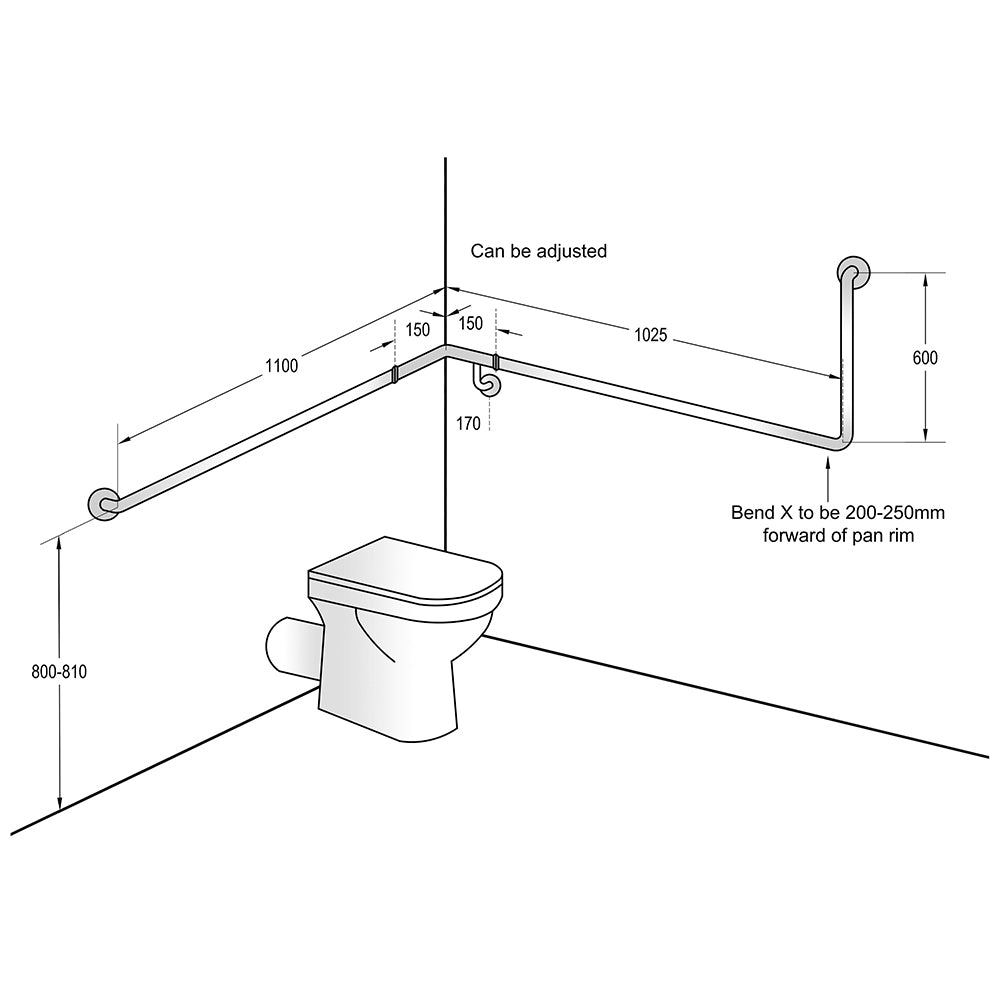 Metlam Wrap Around Grab Rail - Available in Various Finishes and Handing