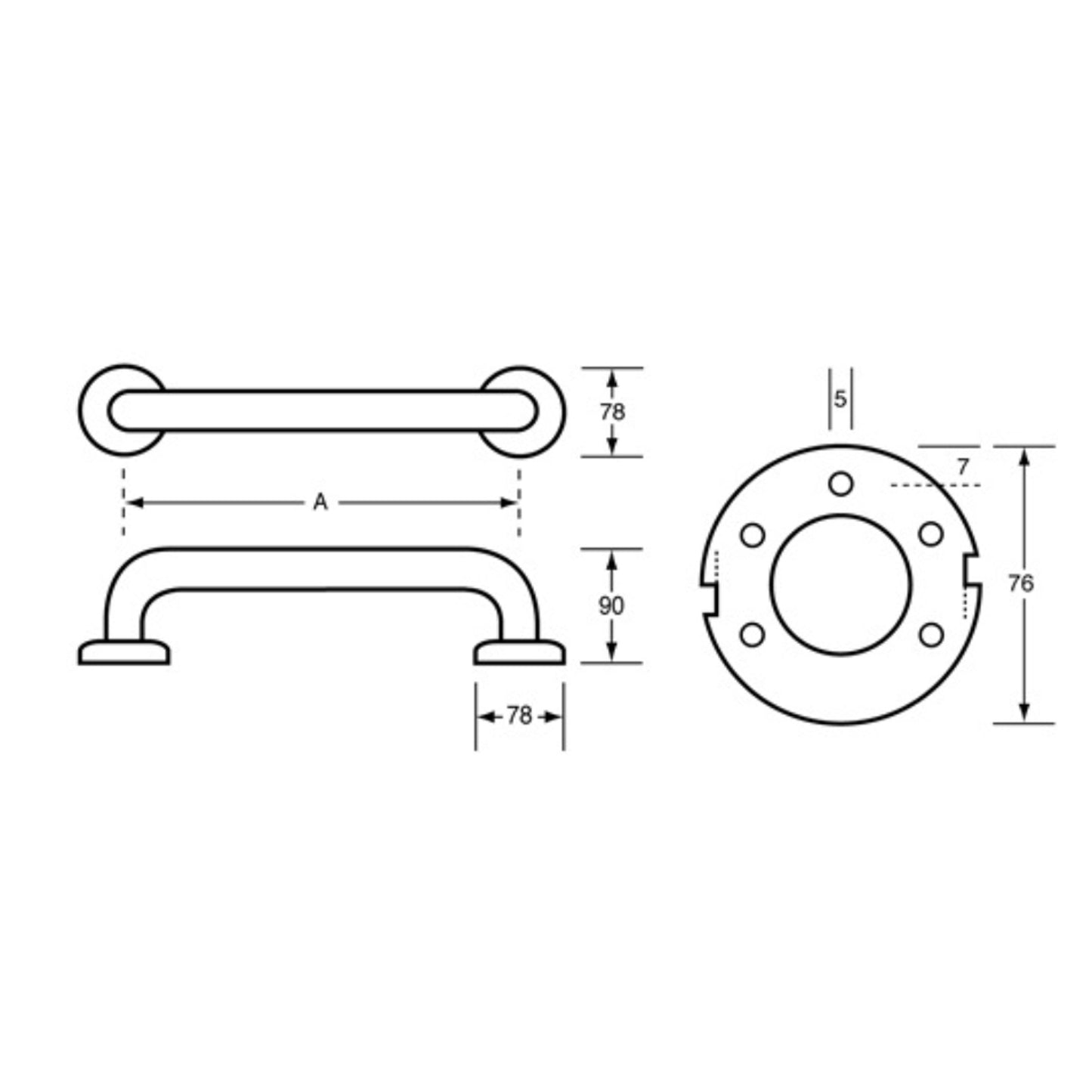 Metlam Straight Grab Rail - Available in Various Sizes