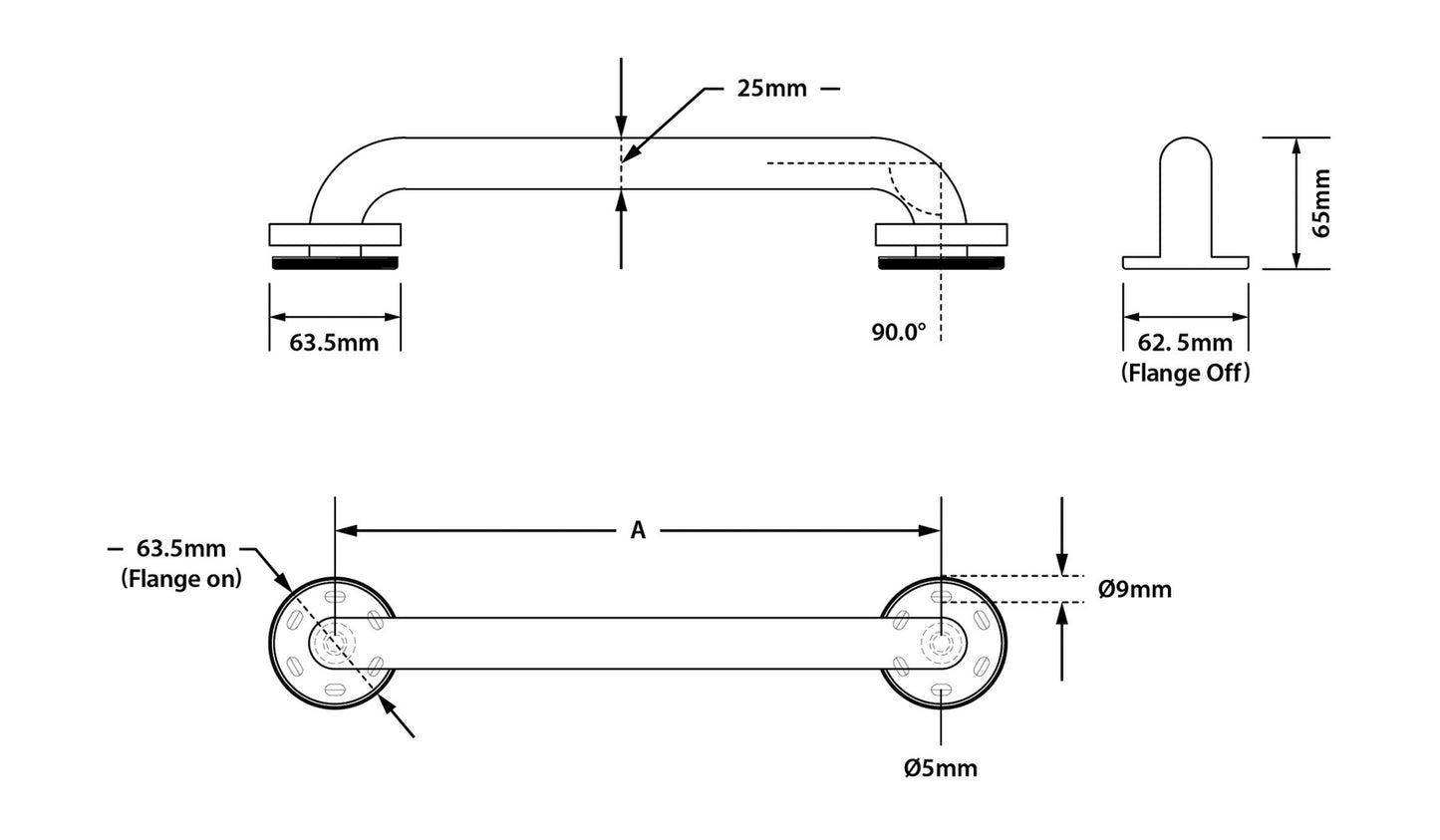 Metlam Straight Grab Rail Concealed Fix Polished Stainless Steel