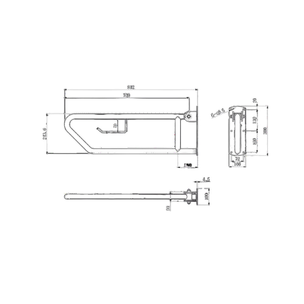 Metlam Click-Lock Pull Down Grab Rail with Toilet Roll Holder - Available in Various Finishes|METMLR55TPHSS|METMLR55TPHPSS