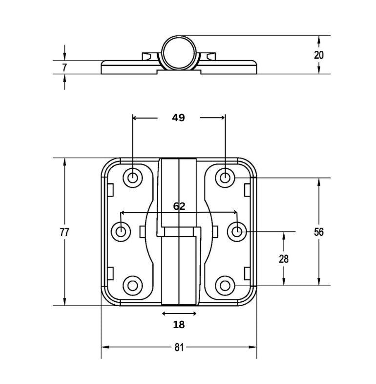 Metlam Gravity Hinge 77x81mm Antimicrobial MODA_GRAVITY_ANMB