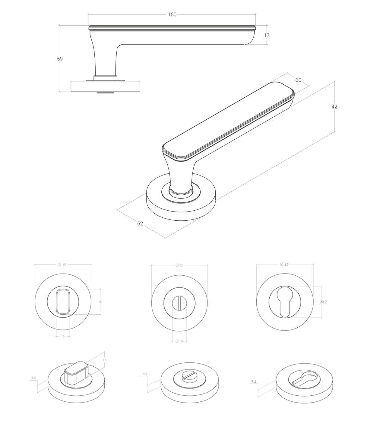 Momo Aspen Door Lever Mortice Lock Privacy Set - Available in Various Finishes