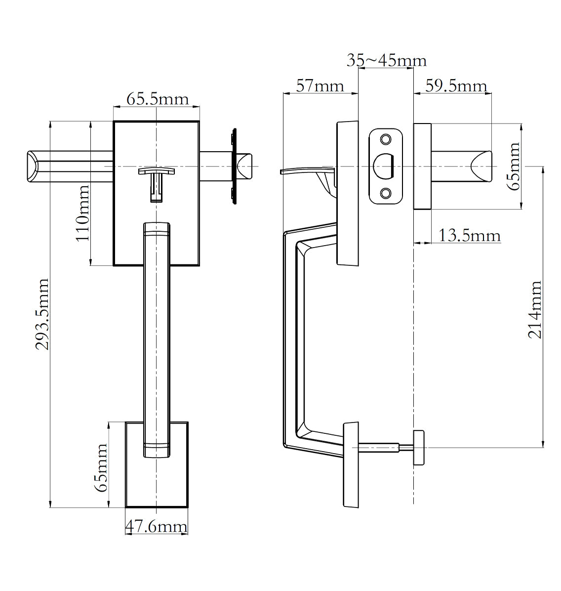 N2Lok Sentry Door Lever Handle Passage Set - Available in Matt Black and Satin Nickel