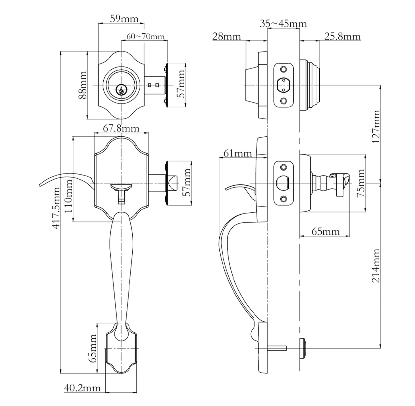 N2lok Charente Single Cylinder Entry Set with Egg Door Knob - Available in Various Finishes