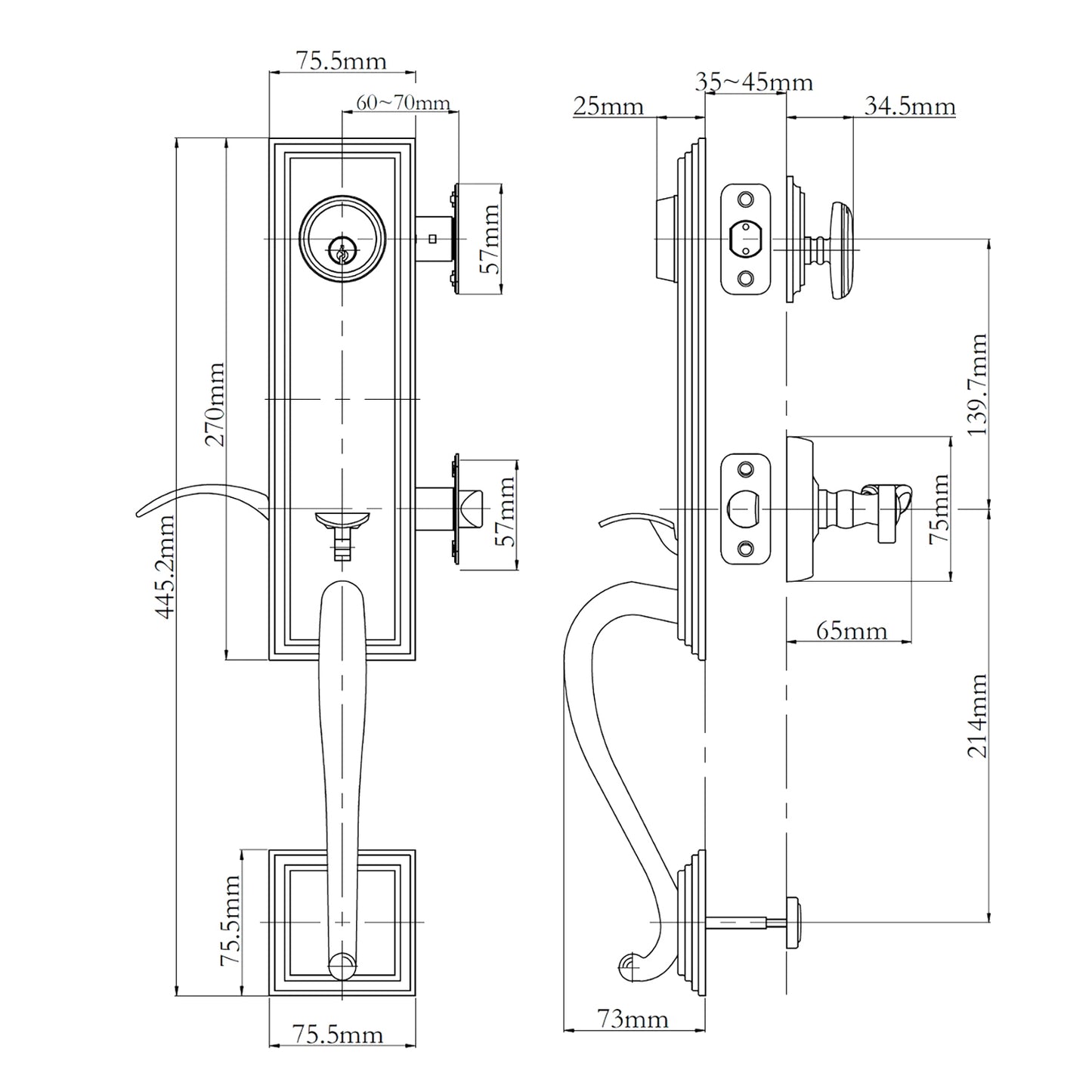 N2lok Seine Entrance Door Handle Set with Interconnect Box Pack - Available in Various Finishes