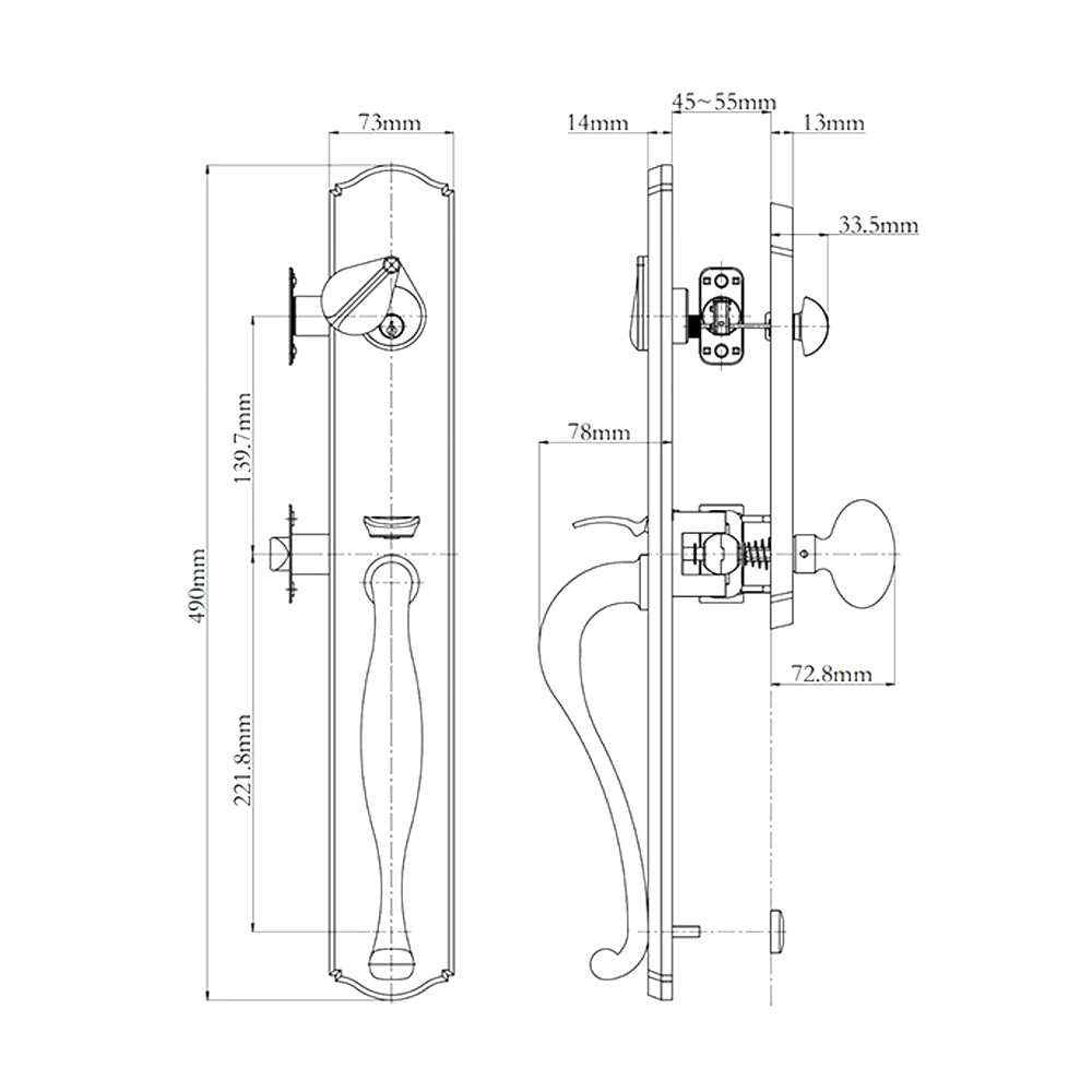 N2lok Etna Door Handle Single Cylinder Egg Knob Entrance Set - Available in Various Finishes
