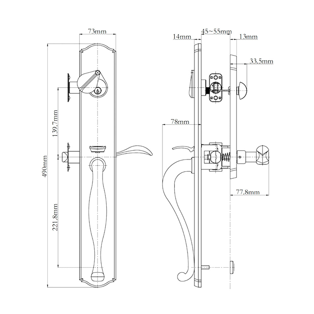 N2lok Etna Door Handle Single Cylinder Wave Lever Entrance Set