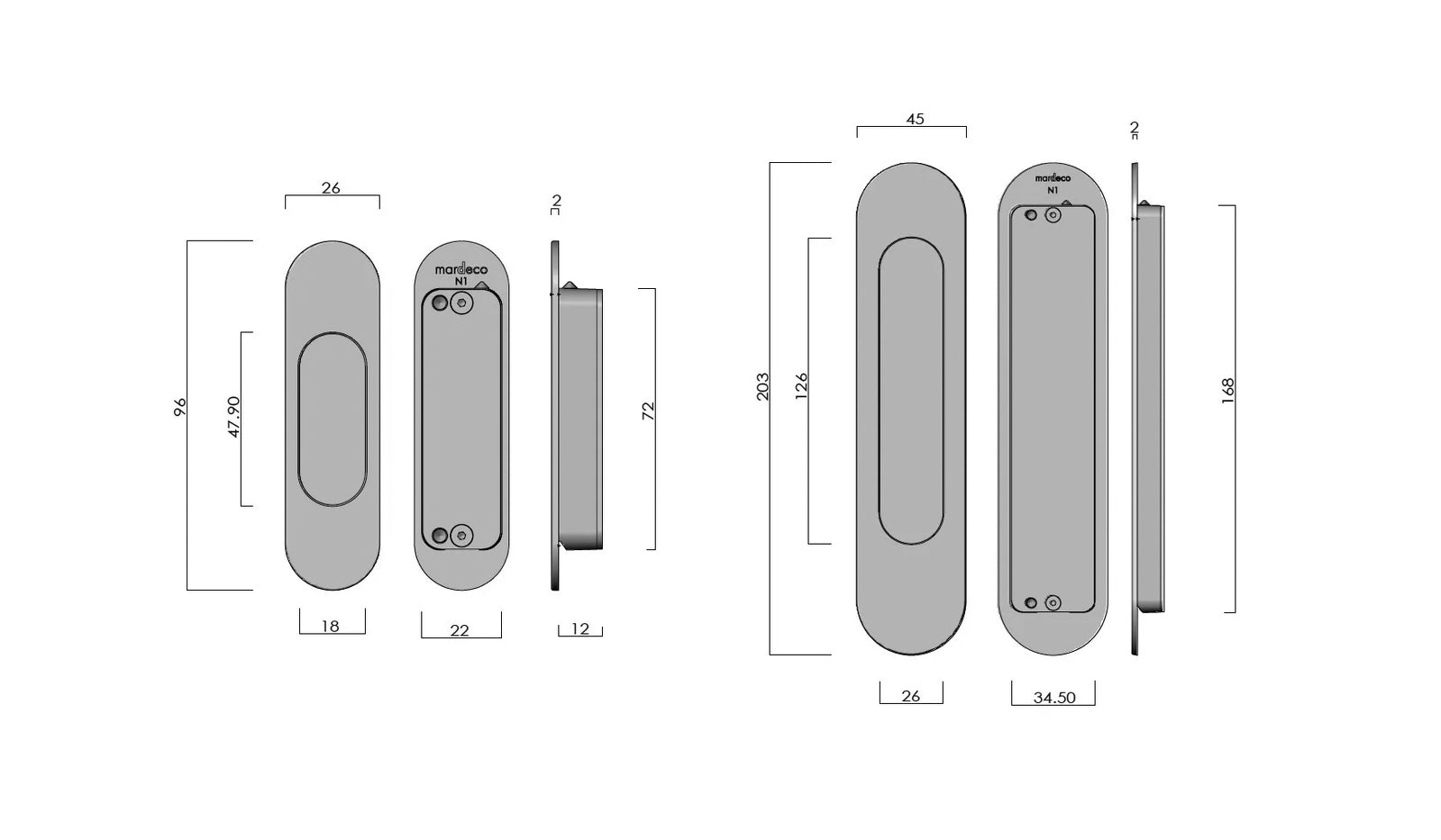 Mardeco Radius Edge M Series Flush Pull Passage Set - Available in Various Finishes