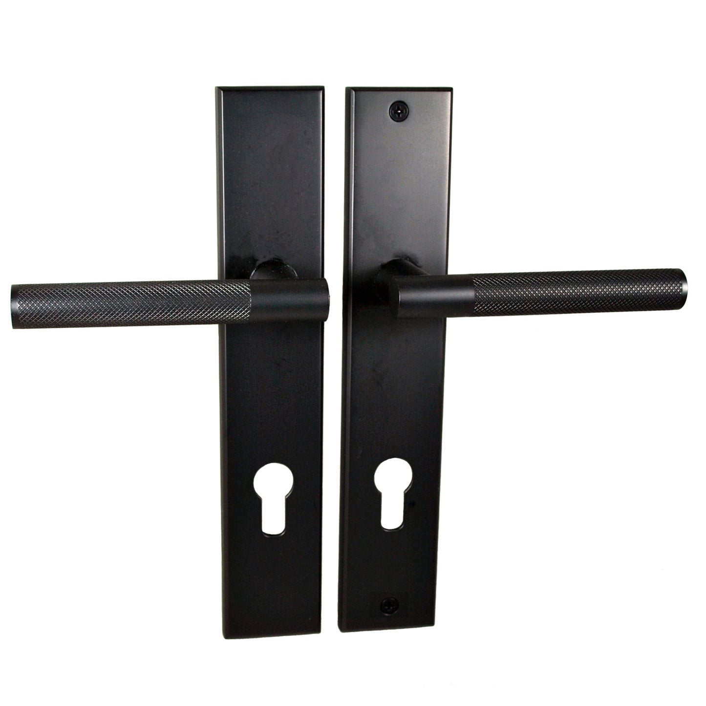 Nidus Domici Knurled Door Lever on Longplate with Euro Cylinder Cutout Holes Graphite Grey