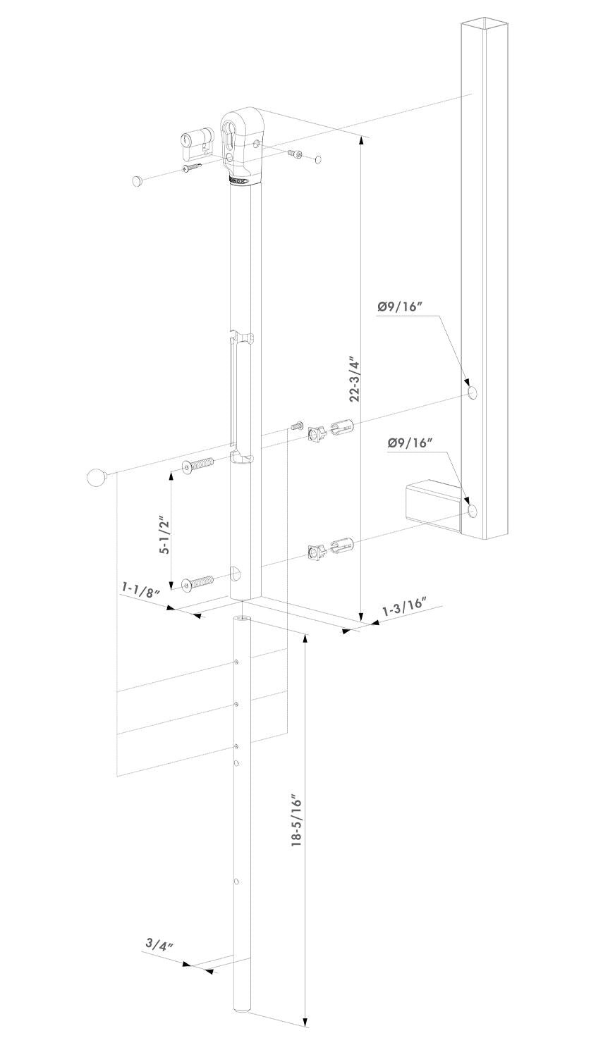 Locinox Keydrop Lockable Drop Bolt 140mm - Available Matt Black and Silver