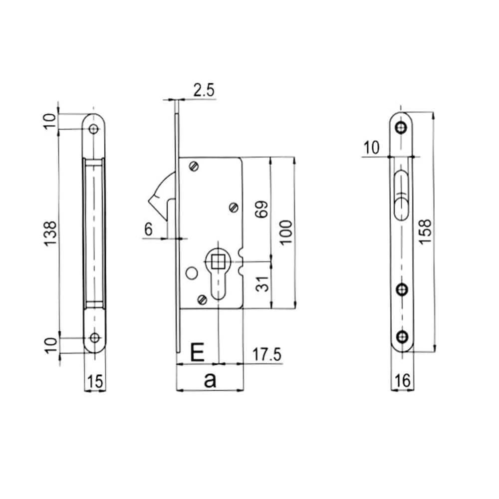 Parisi Privacy Sliding Door Lock 2306 - Available in Various Finishes and Sizes
