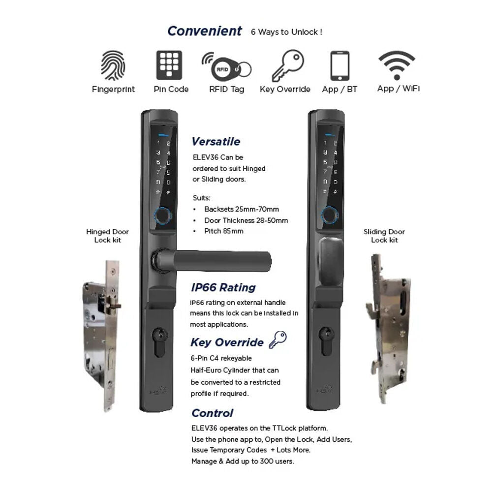 Lockton E-Series Smart Sliding Door Lock - Available in Various Finishes and Sizes
