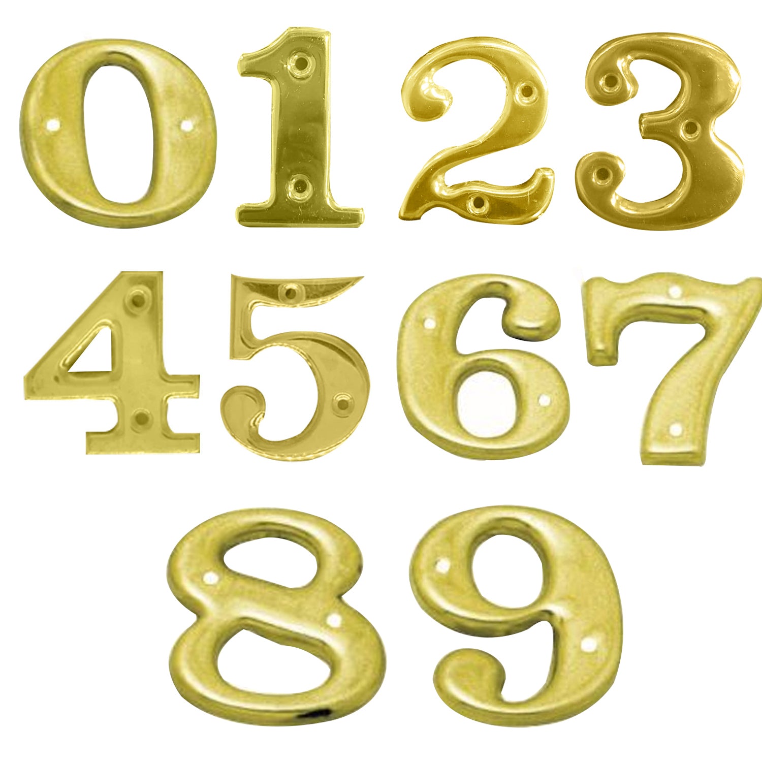 Austyle Contemporary Numeral Number 0-9 Polished Brass - Available in Various Number and Sizes