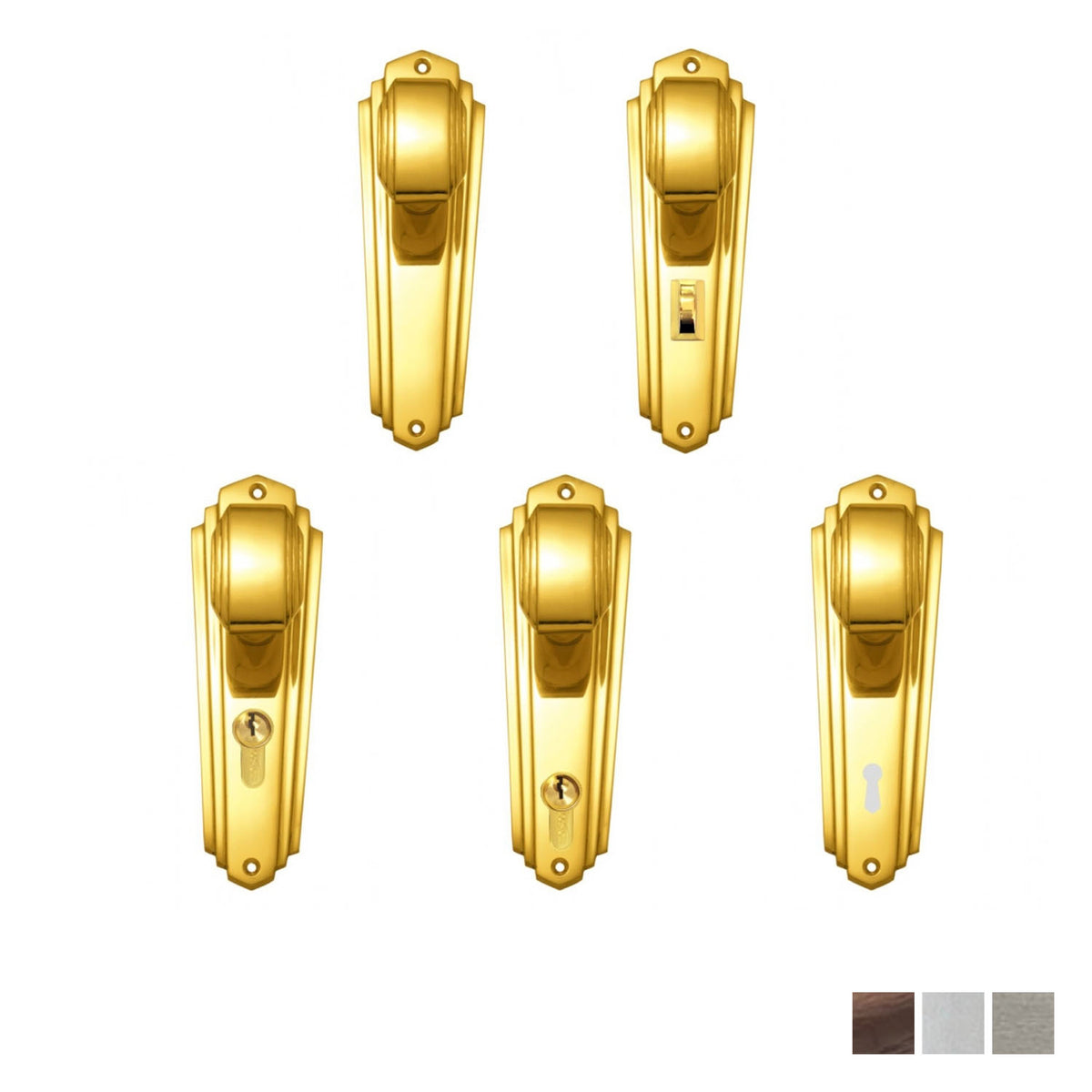 Superior Brass Art Deco Door Knob - Available in Various Finishes and Function