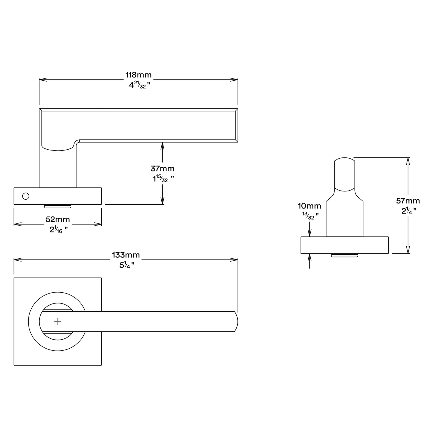 Iver Baltimore Door Lever Handle on Square Rose Passage Kit - Available in Various Finishes