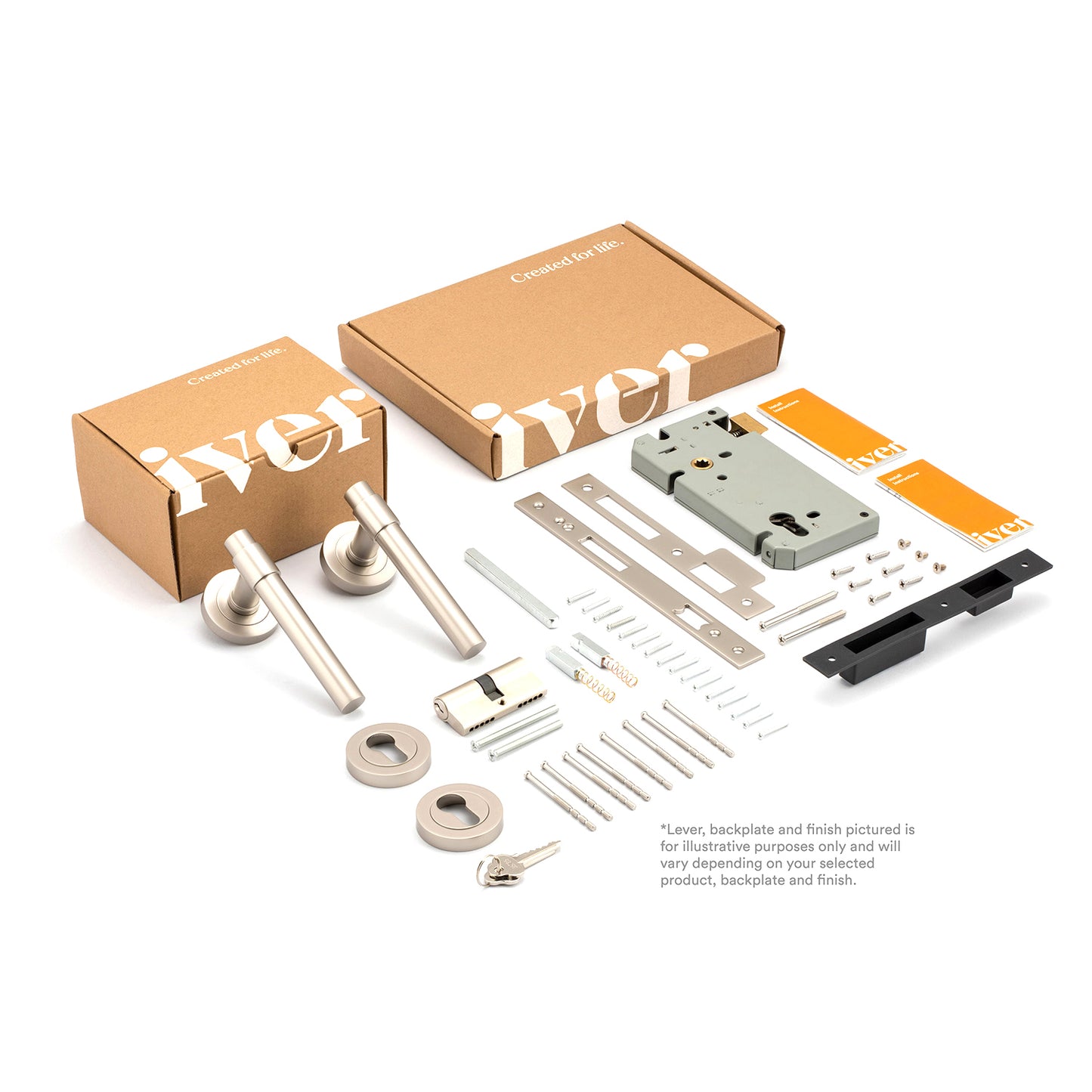 Iver Oxford Door Lever Handle on Square Rose Entrance Kit Key/Key - Available in Various Finishes