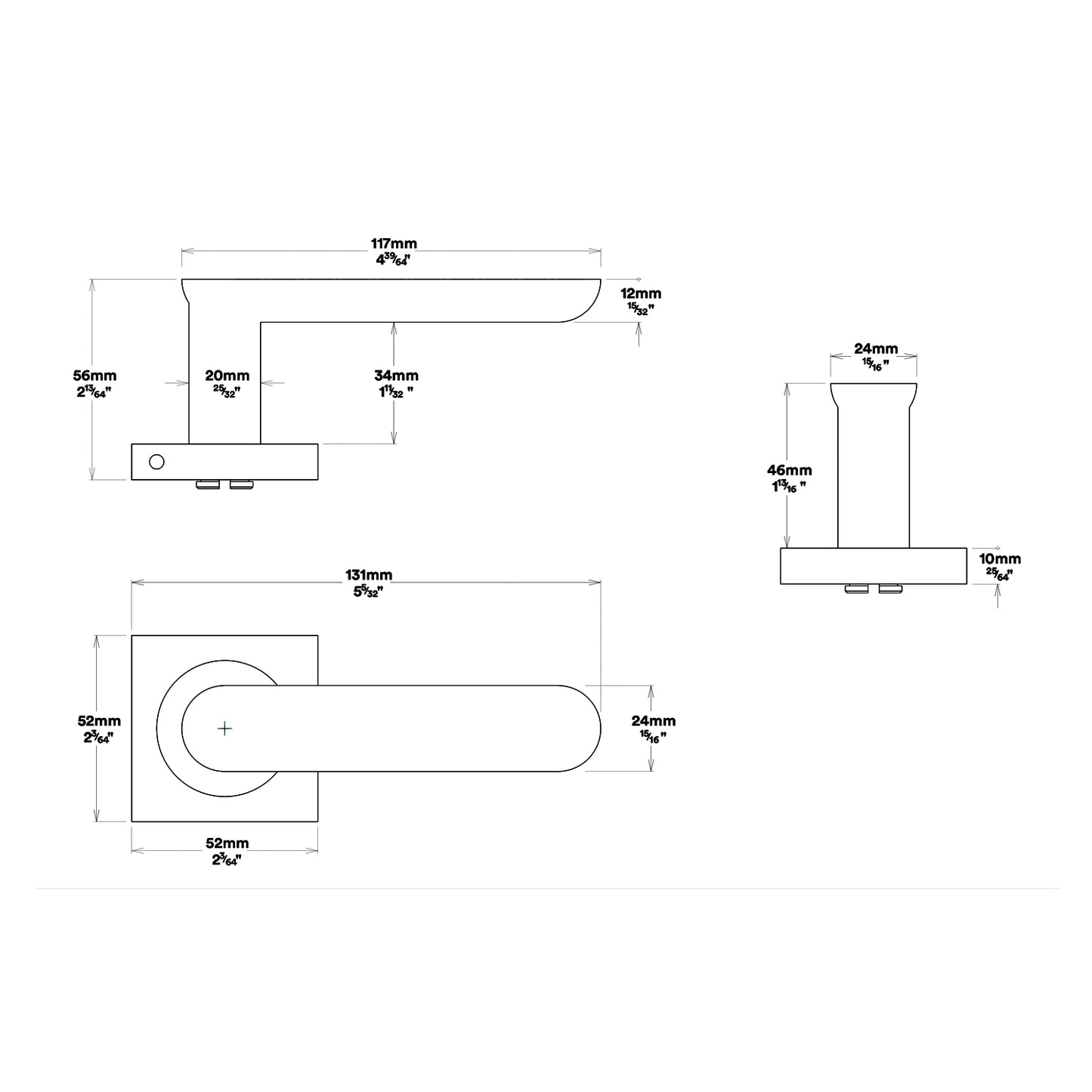 Iver Bronte Door Lever Handle on Square Rose Entrance Kit Key/Thumb - Available in Various Finishes