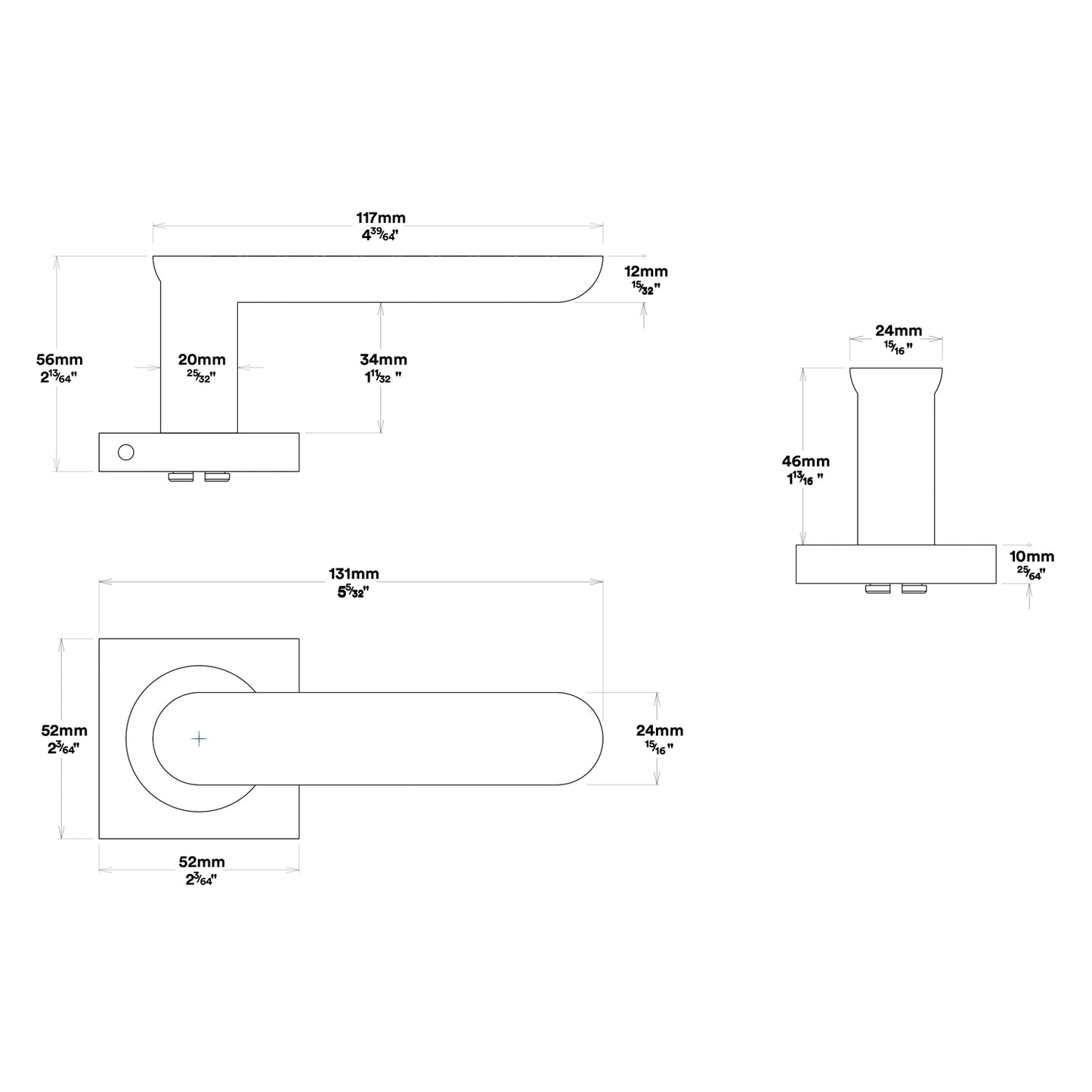 Iver Bronte Door Lever Handle on Square Rose Privacy Kit with Turn - Available in Various Finishes