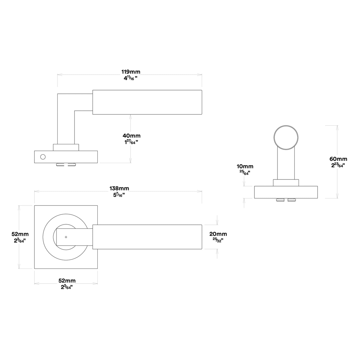 Iver Berlin Door Lever Handle on Square Rose Passage Kit - Available in Various Finishes