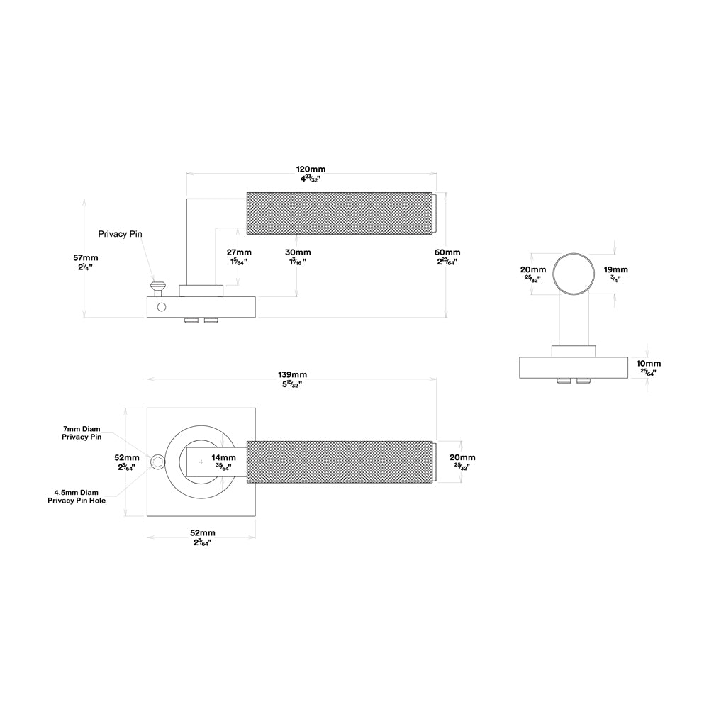 Iver Brunswick Door Lever on Square Rose Inbuilt Privacy Kit 60mm Backset
