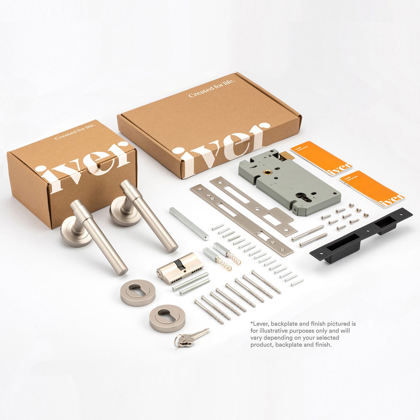 Iver Como Door Lever Handle on Square Rose Entrance Kit Key/Key - Available in Various Finishes