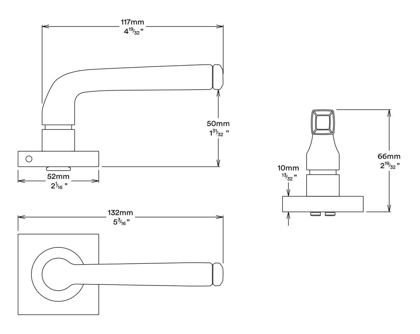 Iver Annecy Door Lever on Square Rose Privacy Kit - Available in Various Finishes