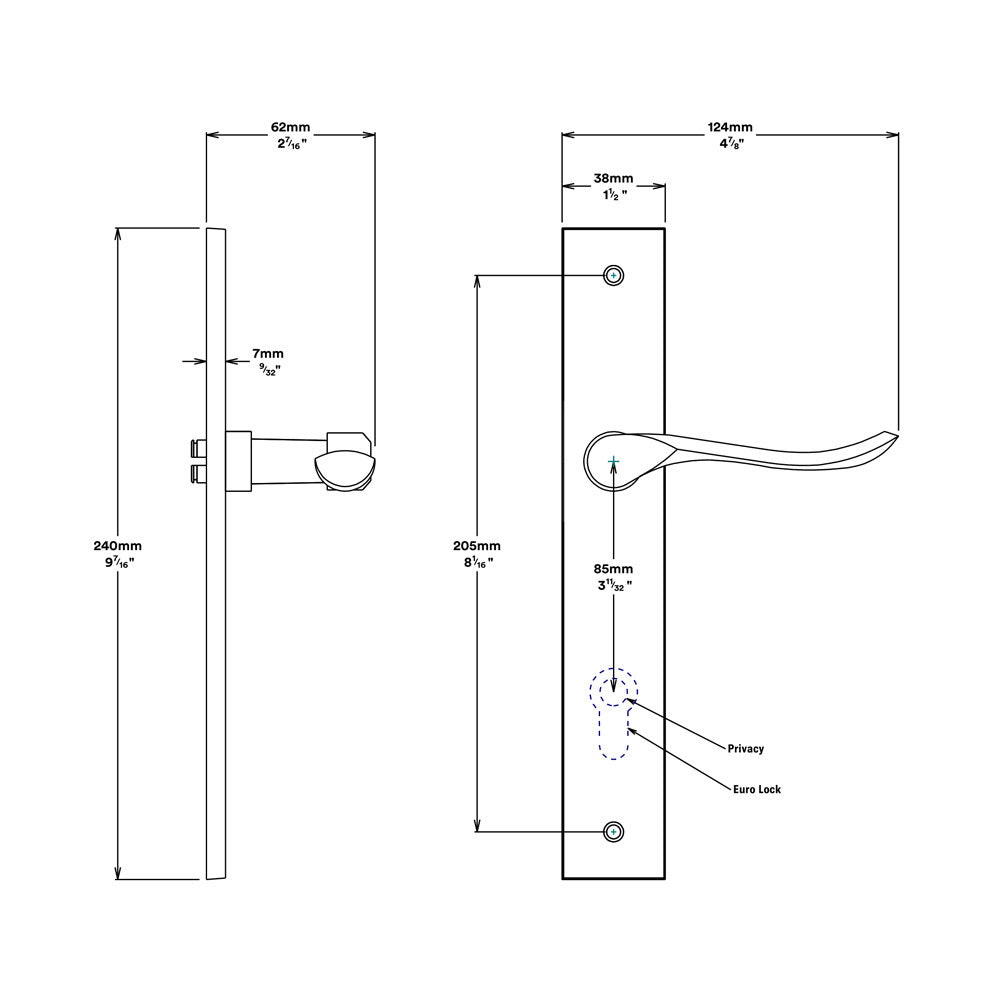 Iver Stirling Door Lever on Rectangular Backplate Privacy Kit with Turn