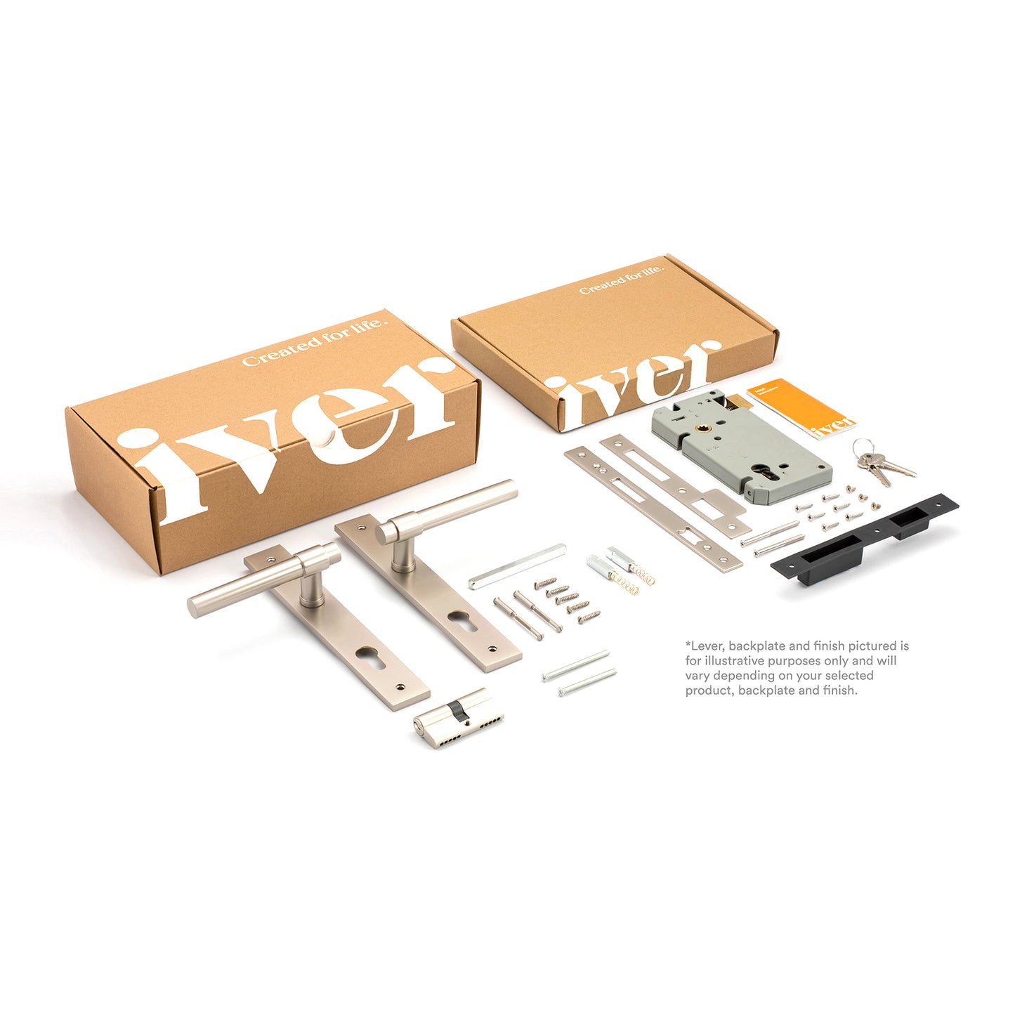 Iver Oxford Door Lever Handle on Rectangular Backplate Entrance Kit Key/Key