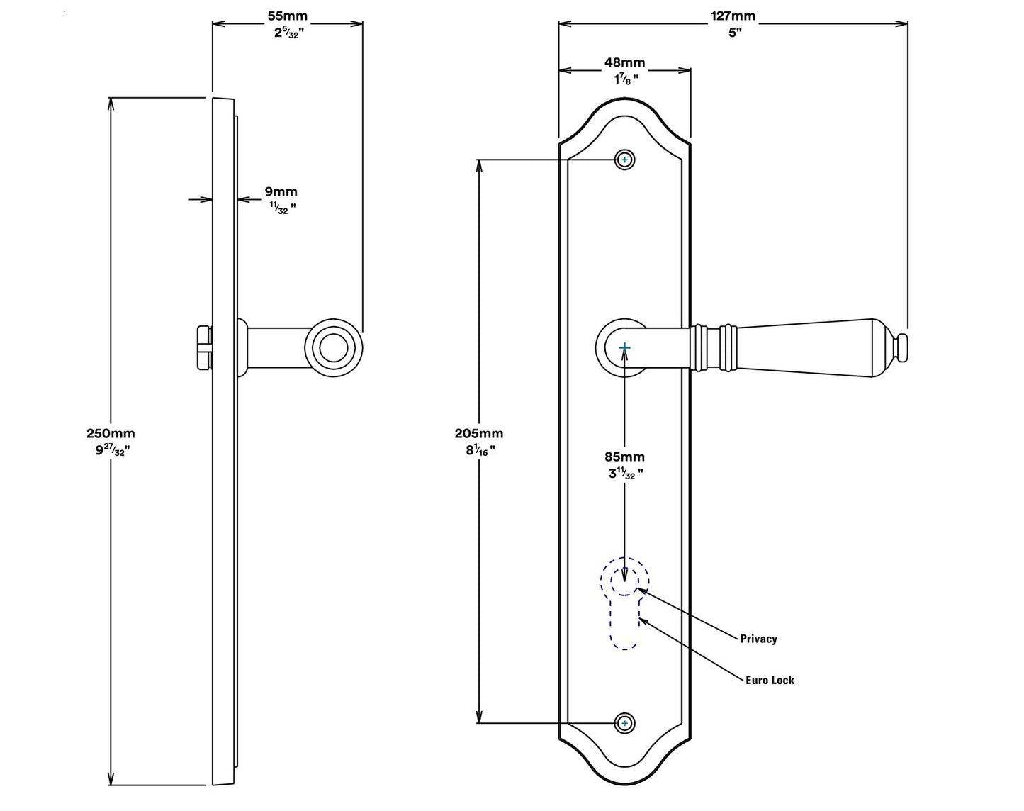 Iver Sarlat Door Lever Handle on Shouldered Backplate Entrance Kit Key/Key