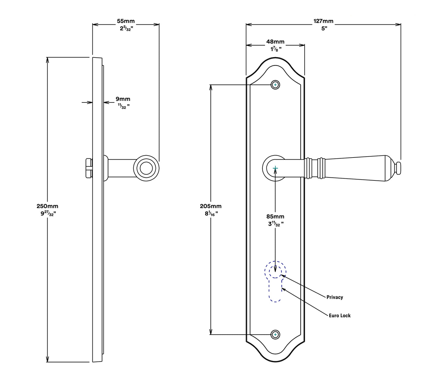 Iver Sarlat Door Lever Handle on Shouldered Backplate Passage Kit - Available in Various Finishes