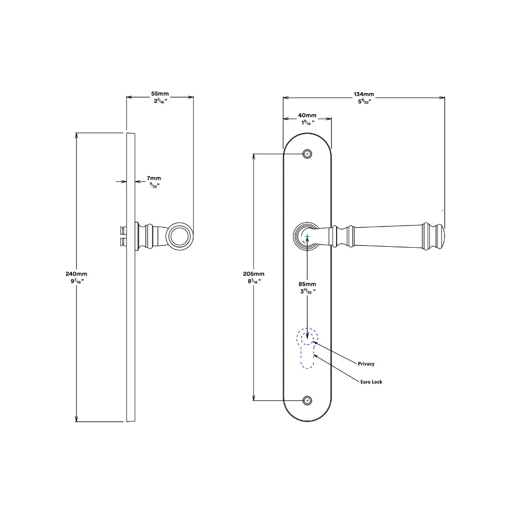 Iver Verona Door Lever on Oval Backplate Privacy Kit with Turn - Available in Various Finishes