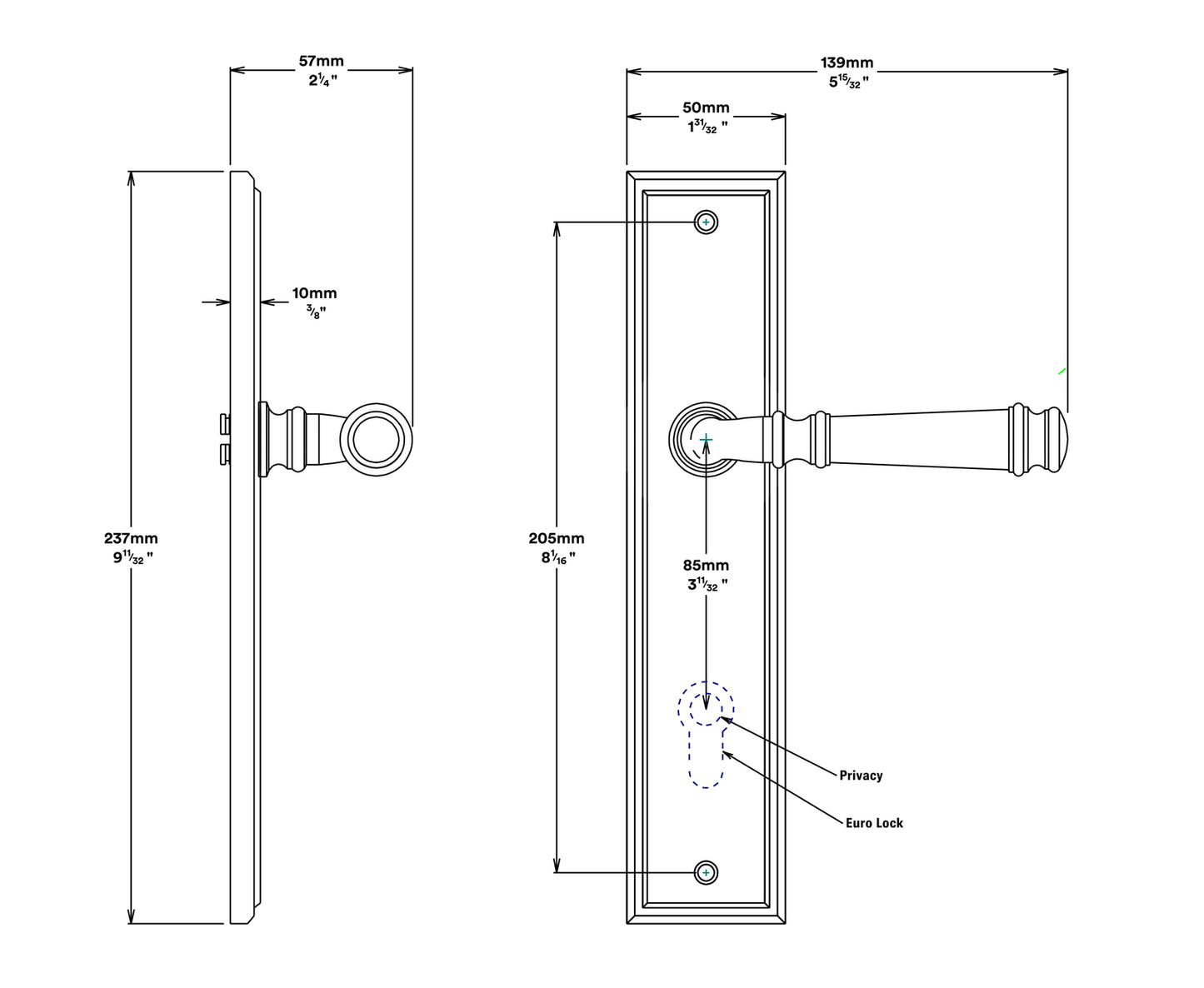 Iver Verona Door Lever Handle on Stepped Backplate Passage Kit - Available in Various Finishes