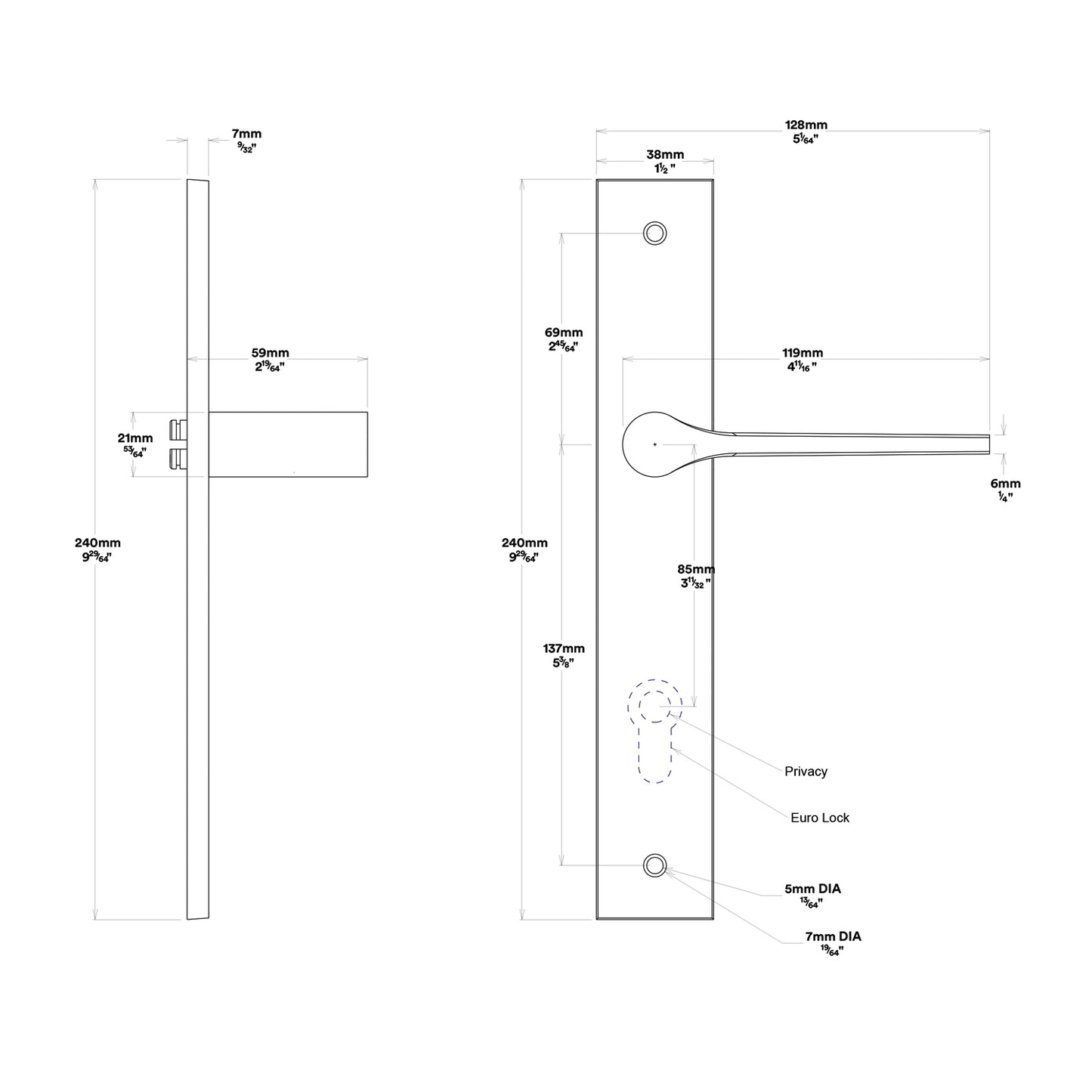 Iver Como Door Lever Handle on Rectangular Backplate Passage Kit - Available in Various Finishes