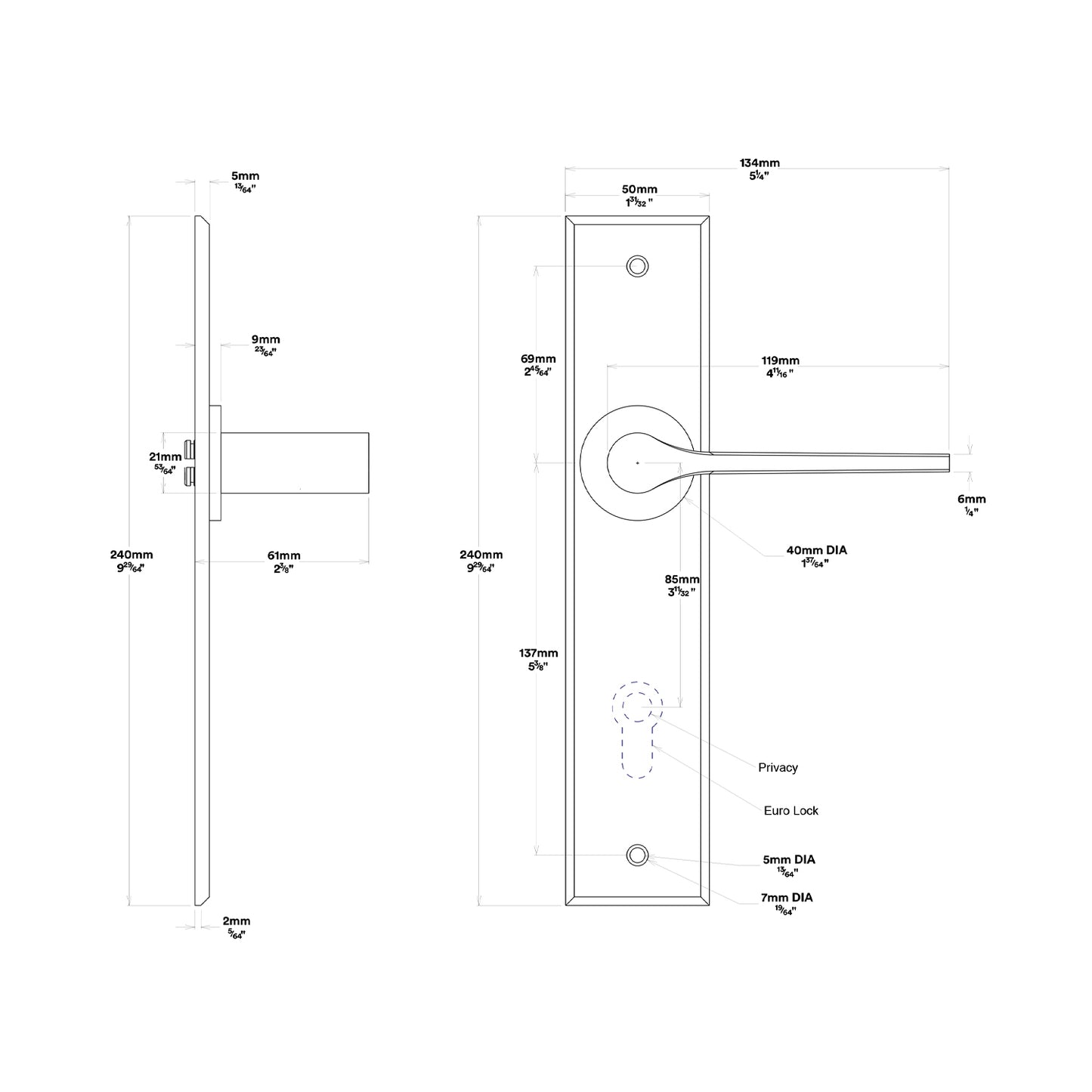 Iver Como Door Lever Handle on Chamfered Backplate Entrance Kit Key/Key