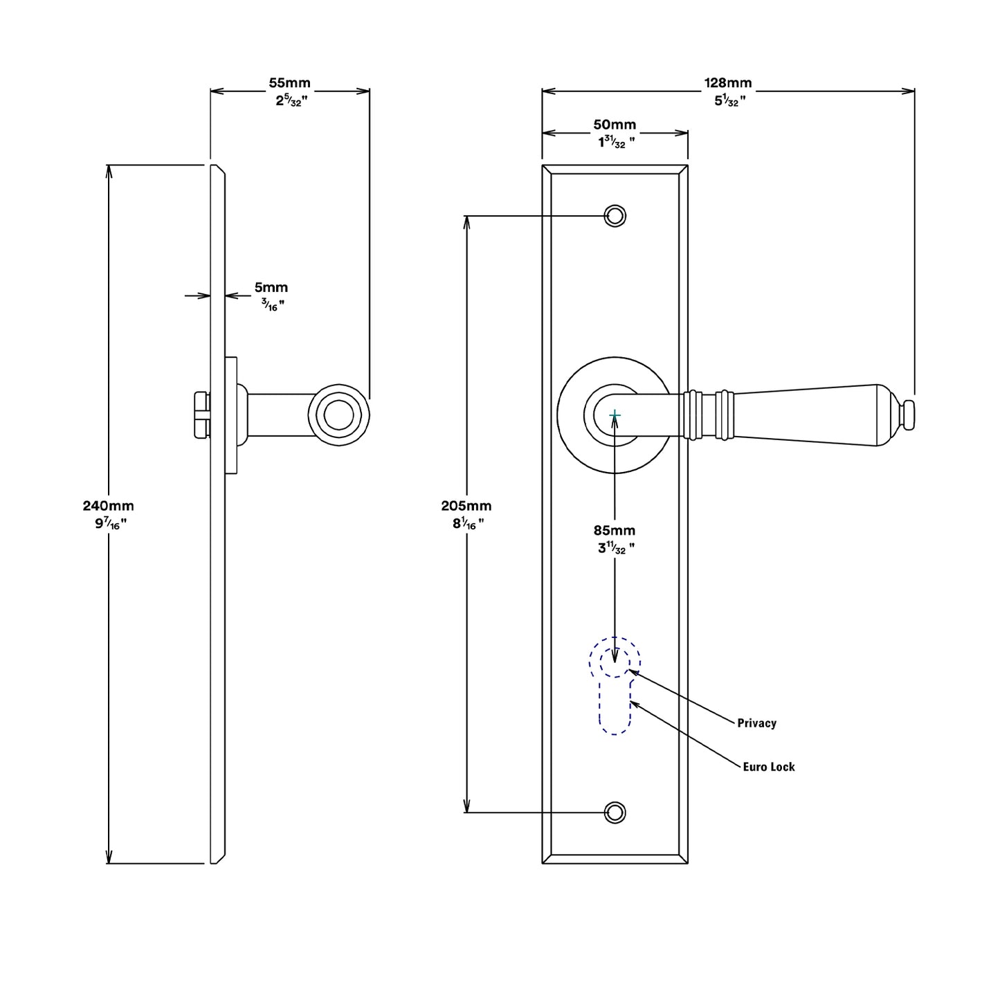 Iver Sarlat Door Lever Handle on Chamfered Backplate Entrance Kit Key/Thumb