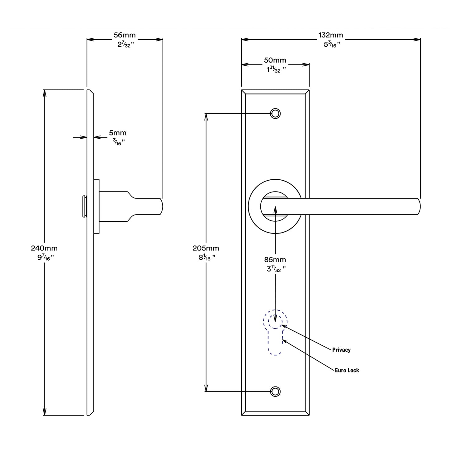 Iver Baltimore Door Lever Handle on Chamfered Backplate Entrance Kit Key/Thumb