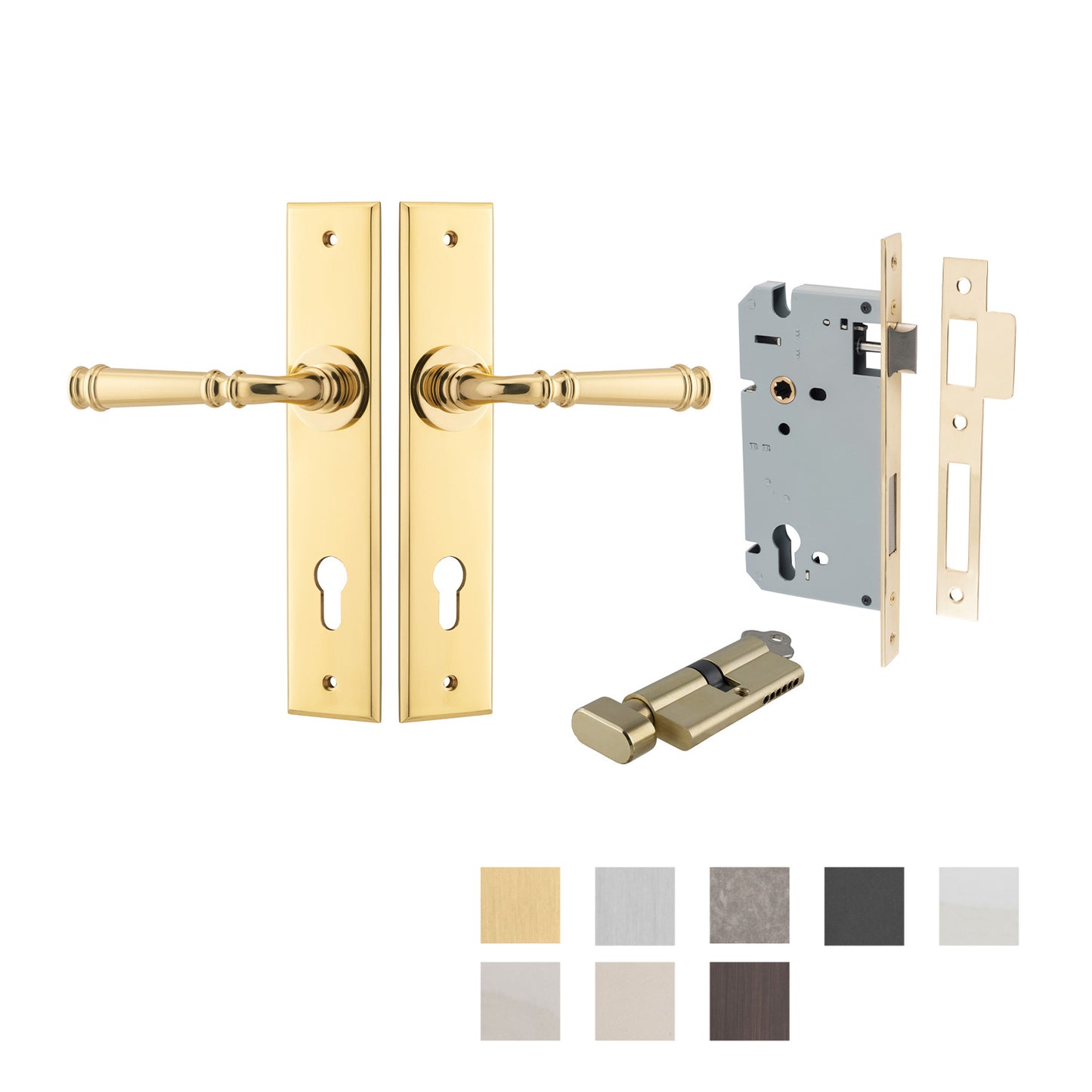 Iver Verona Door Lever Handle on Chamfered Backplate Entrance Kit Key/Thumb