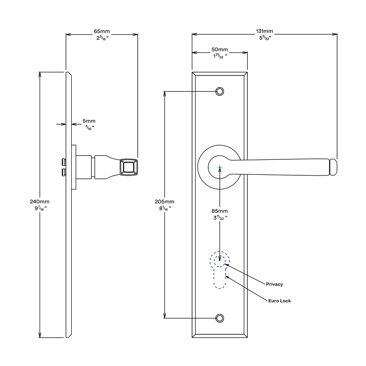 Iver Annecy Door Lever Handle on Chamfered Backplate Entrance Kit Key/Thumb