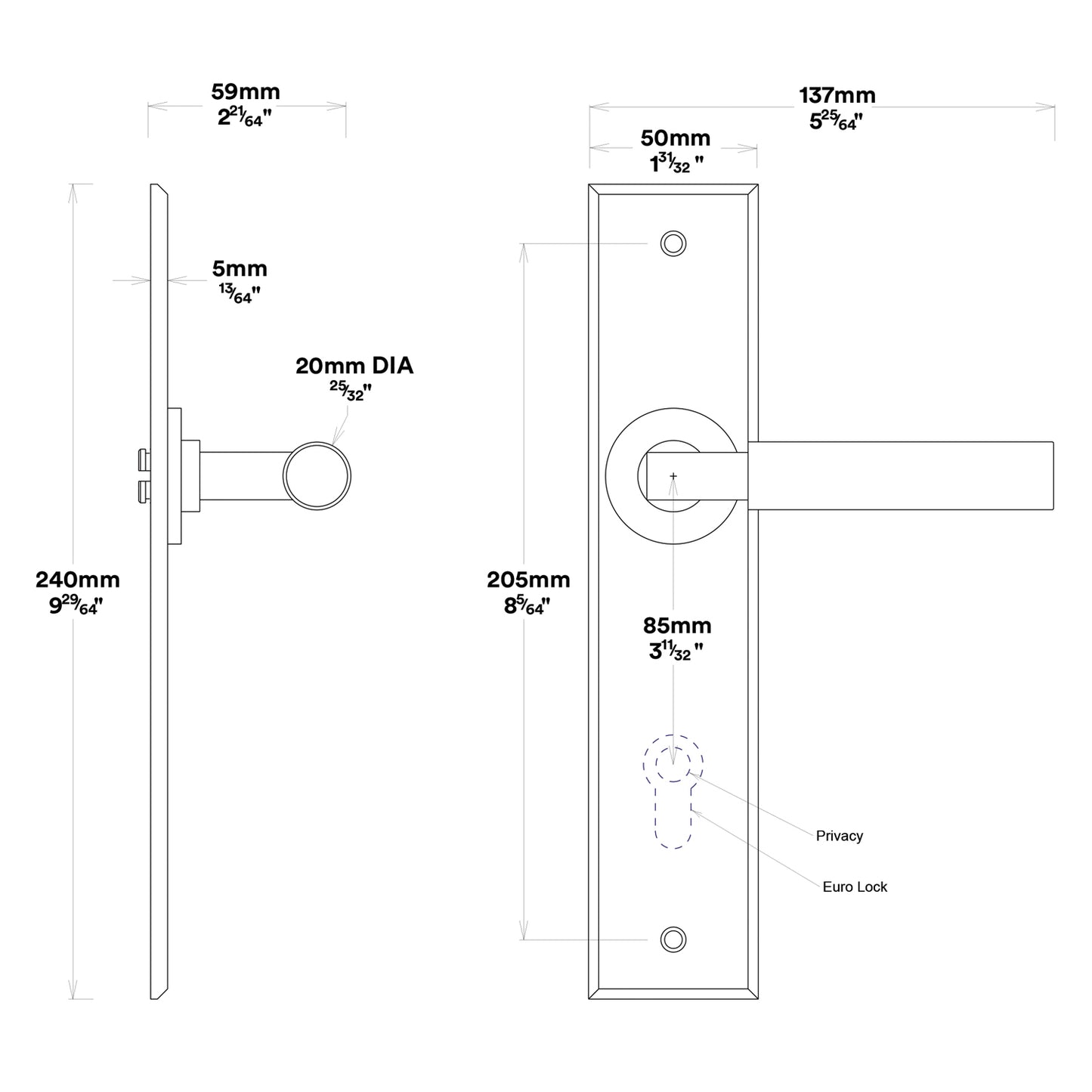 Iver Berlin Door Lever Handle on Chamfered Backplate Passage Kit - Available in Various Finishes