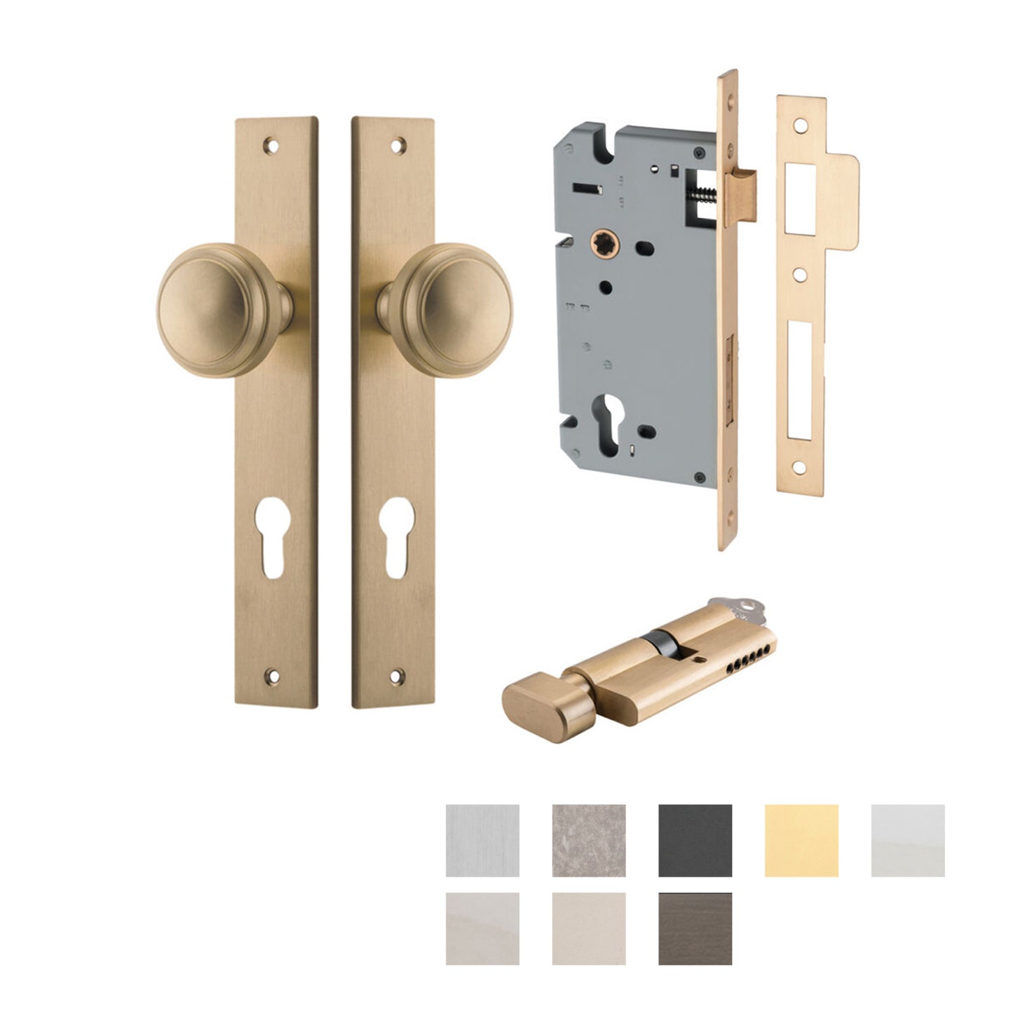 Iver Paddington Door Knob on Rectangular Backplate Entrance Kit Key/Thumb
