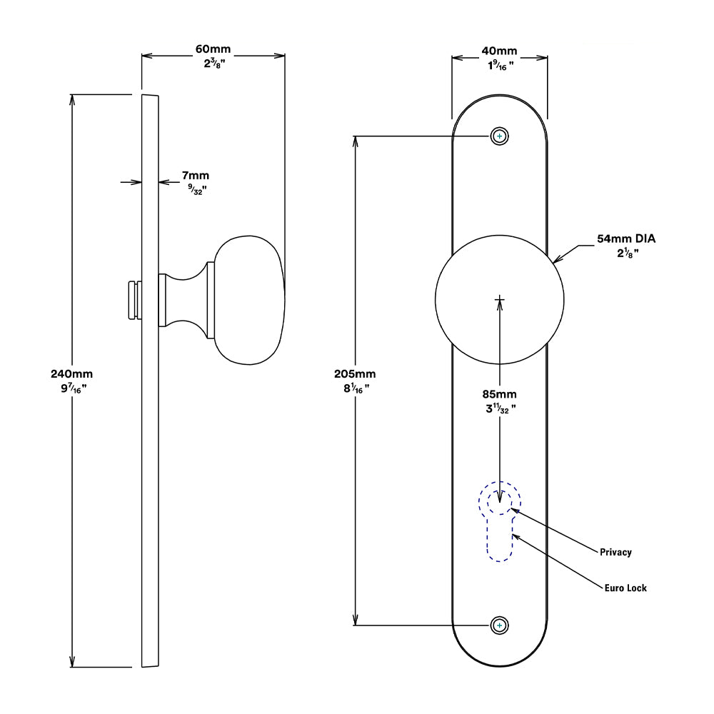 Iver Cambridge Door Knob on Oval Backplate Entrance Kit Key/Key - Available in Various Finishes