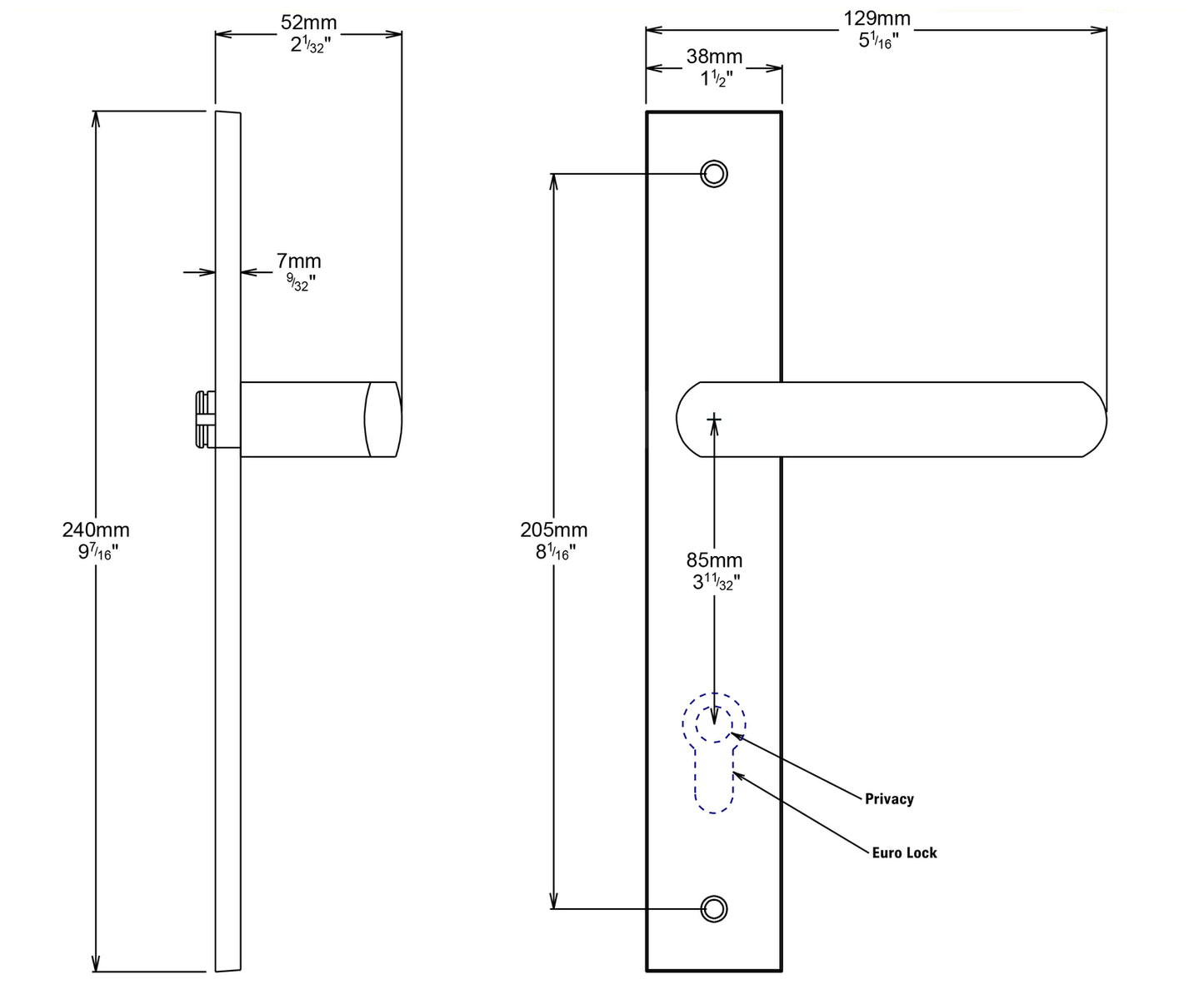 Iver Osaka Door Lever Handle on Rectangular Backplate Passage Kit - Available in Various Finishes