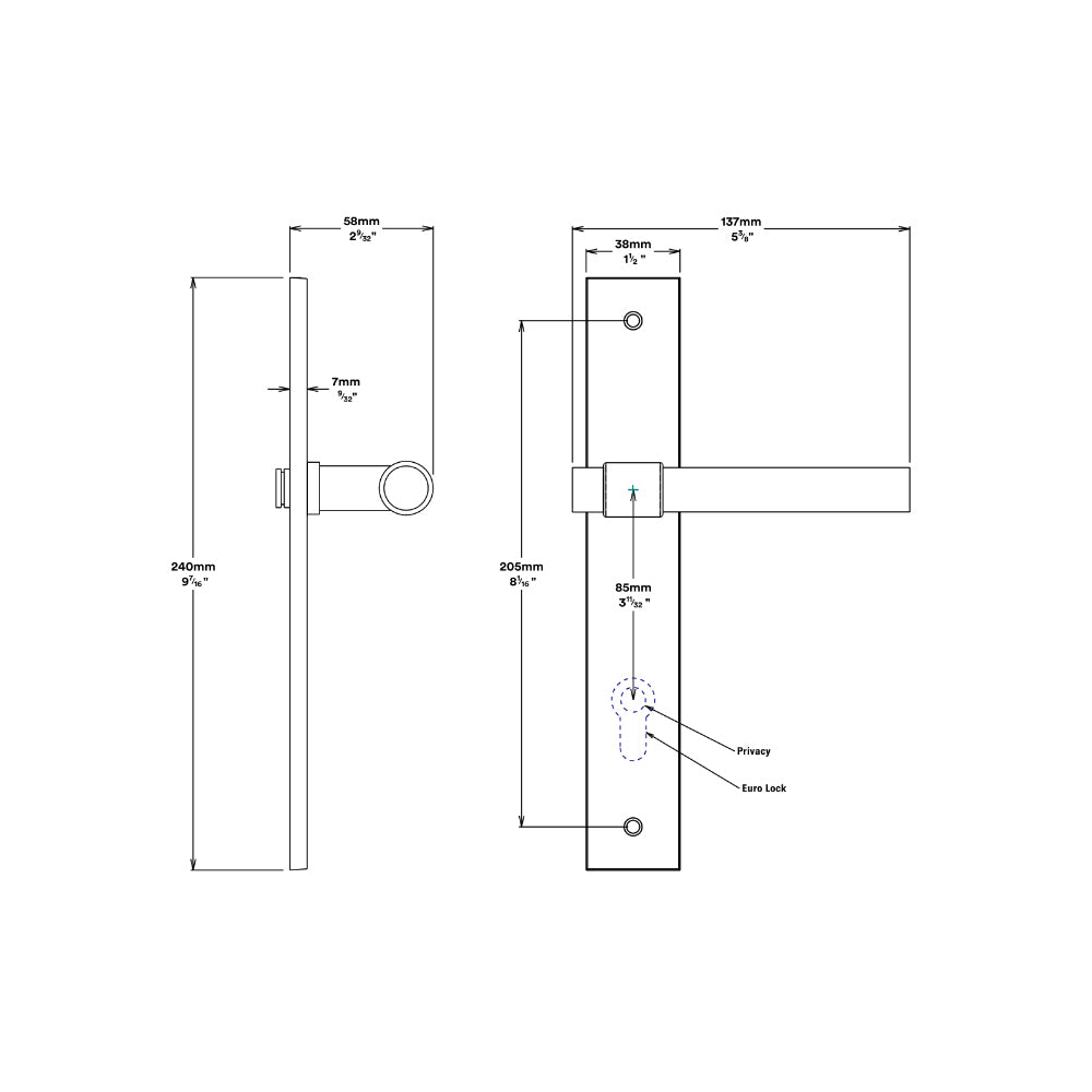 Iver Helsinki Door Lever on Rectangular Backplate Privacy Kit with Turn